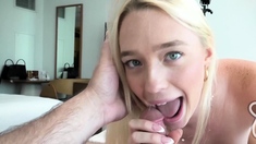Blonde teen sucks cock and gives the cameraman a rimjob