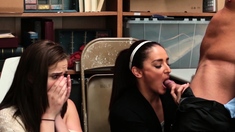 Two hot best friends fucked by LP officer in his office